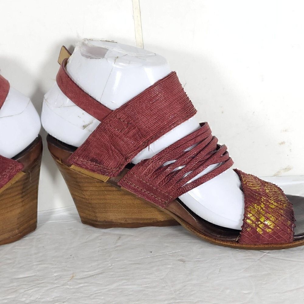 A.S.98 Women's EU37 US6,5 Burgundy Leather Wedge Heels Strappy Slingback Sandal - Picture 6 of 15